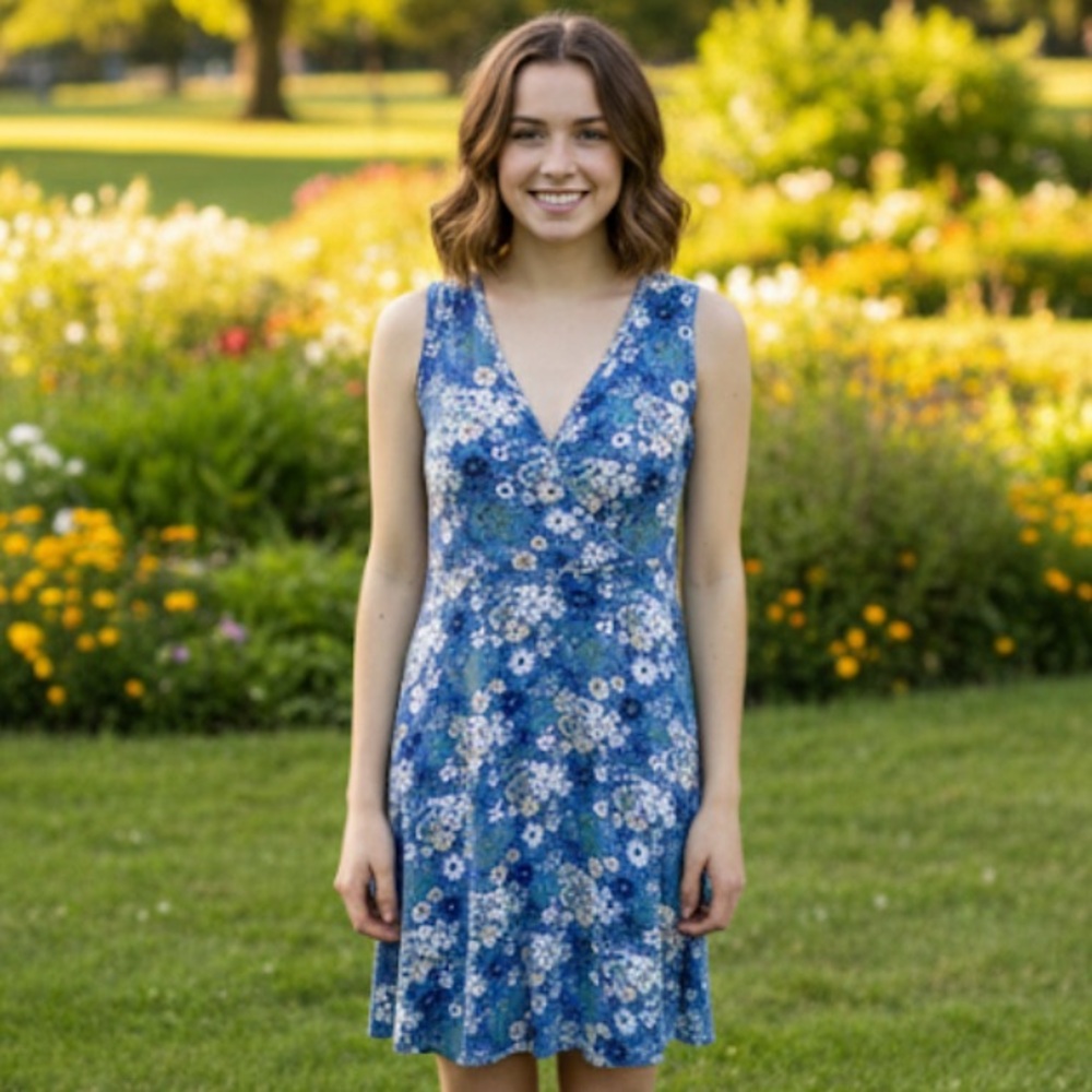 NWT 41 Hawthorn Floral Blue‎ Sleeveless Dress Size M